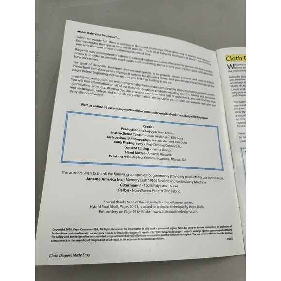 Babyville Boutique Book 35076 DIY Cloth Diapers Made Easy Uncut Sewing Pattern - Picture 3 of 7